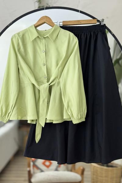 Ön Bağlamalı volanlı Blüz Yeşil TB8020