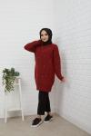 Şardonlu İnci Taşlı Triko Tunik Bordo NFS5066