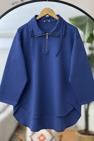 Scuba Yaka fermuarlı Tunik İndigo BK9510
