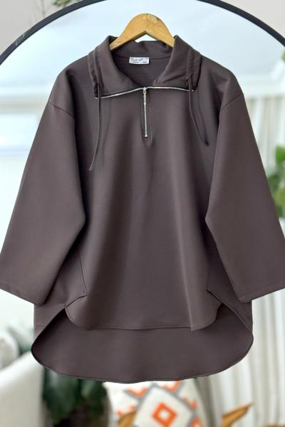 Scuba Yaka fermuarlı Tunik Kahve BK9510