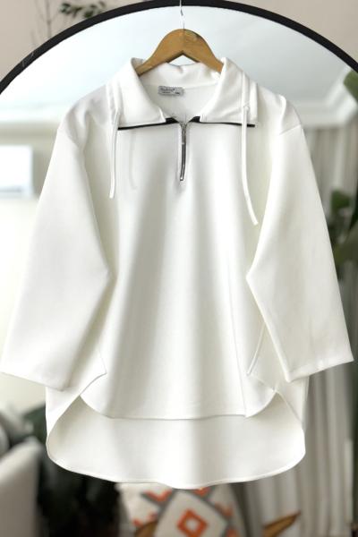 Scuba Yaka fermuarlı Tunik Beyaz BK9510