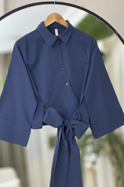 Volan Kol önü bağlamalı capraz düğmeli büz Lacivert TB8516