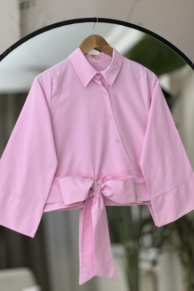 Volan Kol önü bağlamalı capraz düğmeli büz Pembe TB8516