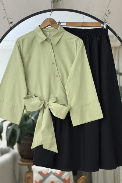 Volan Kol önü bağlamalı capraz düğmeli büz Yeşil TB8516