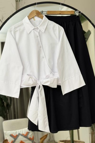 Volan Kol önü bağlamalı capraz düğmeli büz Beyaz TB8516