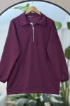 Yaka Fermuarlı Cuval cepli Tunik Bordo NEW6016