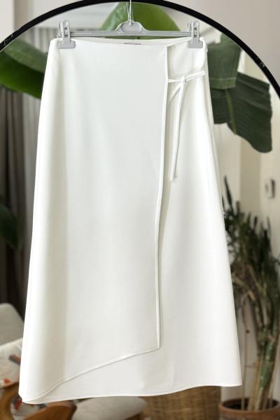 Yandan Bağlamalı Scuba Etek Beyaz BK9527