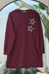 Yıldız Taş işlemeli oysho Kumaş tunik Bordo NV4510