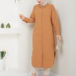 Uzun çizgili Tunik Elbise camel NEW30305