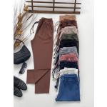 Bel lastikli cepli Double krep kumaş pantolon kahve SLt1554