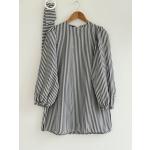 Çizgili Kömerli Balonkol Tunik SiyahFX30229