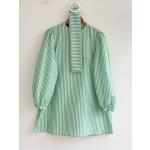 Çizgili Kömerli Balonkol Tunik Yeşil FX30229