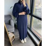 Yaka fermuarlı triko elbise Lacivert TCN4049