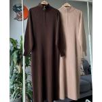 Yaka fermuarlı triko elbise bej TCN4049